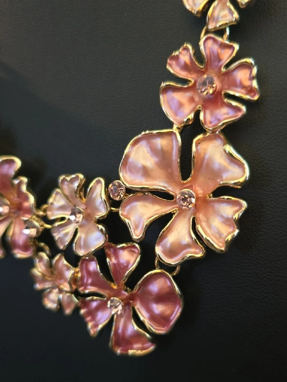 Gold-Tone Pink Floral Statement Necklace - Women Jewelry